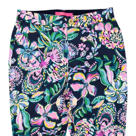 Lilly Pulitzer Kelly Stretch Pants Size 4 High Tide Navy She's Got Sol Floral - Picture 3 of 10